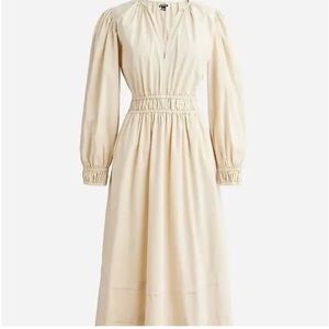 J Crew Long-sleeve Smocked-waist Midi Dress in Lightweight Chino